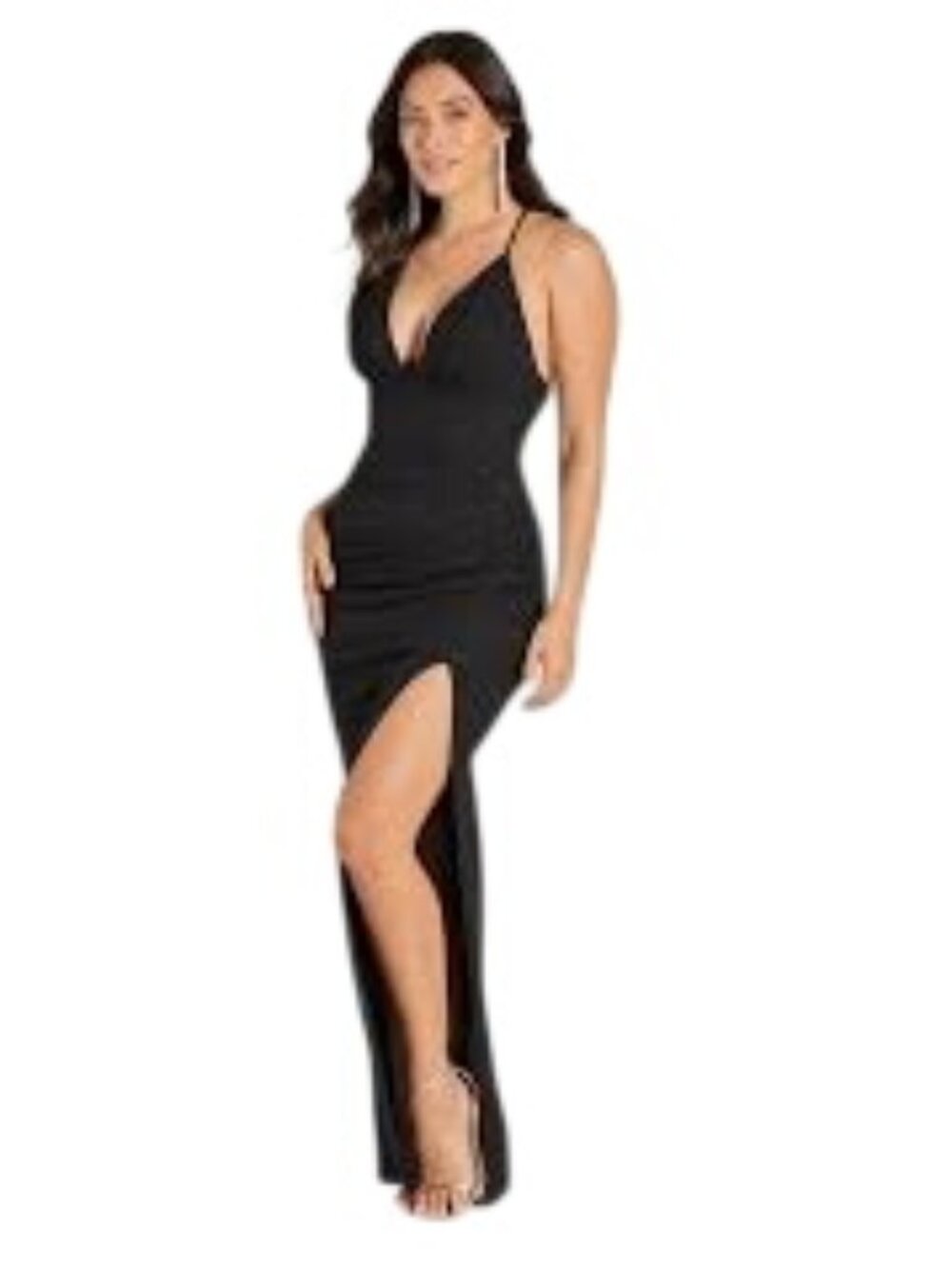 Winsor Body Con Long Sexy Black Dress Split lace Back Womens Small